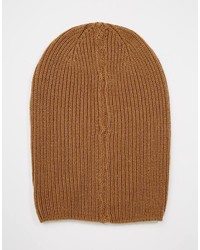 Asos Brand Slouchy Beanie In Camel