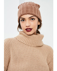 Missguided Camel Ribbed Beanie