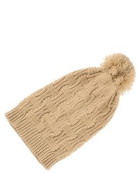 Sylvia Alexander Slouchy Textured Knit Beanie Hat With Pom