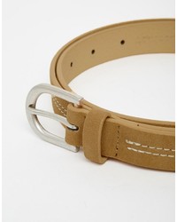 Asos Brand Skinny Belt In Faux Suede With Stitch Detail