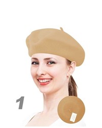 Selini Ladys Beige Color Wool Solid Colors Beret Wh4010