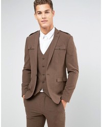 Asos Skinny Suit Jacket In Brown With Military Styling