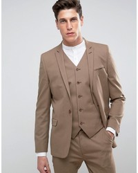 Asos Skinny Suit Jacket In Latte Brown