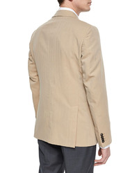 Armani Collezioni Solaro Tonal Stripe Wool Blend Jacket Tan