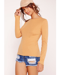 Missguided Crew Neck Ribbed Top Nude
