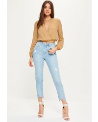 Missguided Nude Cross Front Crop Blouse