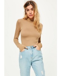 Missguided Nude Long Sleeve Turtle Neck Top