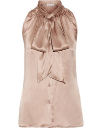Tomas Maier Pussy Bow Silk Satin Top Beige