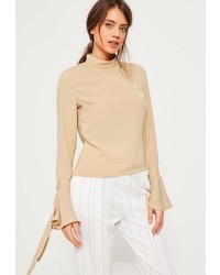 Missguided Tall Beige Flare Cuff Blouse