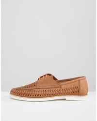 Frank Wright Woven Boat Shoes In Tan