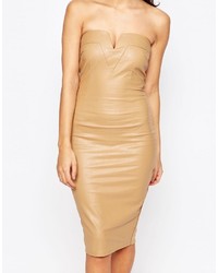 AX Paris Bodycon Bandeau Dress In Wet Look With Notch Detail