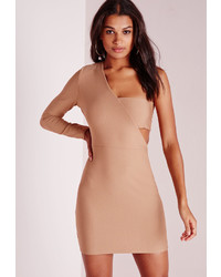 Missguided Crepe One Shoulder Bodycon Dress Camel