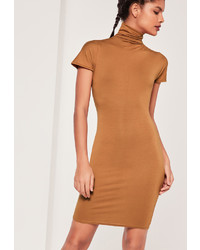 Missguided High Neck Bodycon Dress Brown