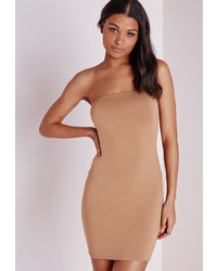 Missguided Jersey Bandeau Bodycon Dress Camel