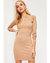 Missguided Nude Military Button Bodycon Dress