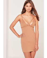 Missguided Petite Scuba Strappy Bust Cup Bodycon Dress Camel