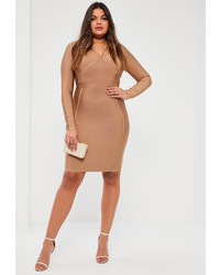 Missguided Plus Size Camel Harness Strap Bandage Bodycon Dress