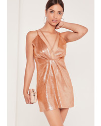 Missguided Strappy Foiled Faux Suede Bodycon Dress Nude
