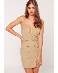 Missguided Strappy Gold Button Tux Detail Bodycon Dress Nude