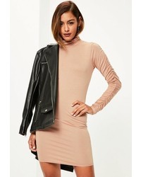 Missguided Nude Ruched Sleeve Bodycon Dress