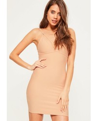 Missguided Nude Strappy Scuba Bust Cup Bodycon Dress