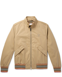 Burberry Logo Embroidered Cotton Twill Bomber Jacket