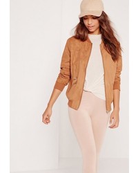 Missguided Faux Suede Zipped Bomber Jacket Tan