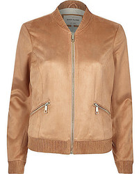 River Island Tan Faux Suede Bomber Jacket