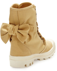 RED Valentino Bow Lace Up Hiker Boot Tan