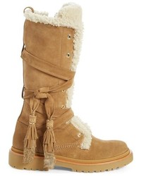 Moncler Janis Genuine Shearling Tall Boot With Genuine Rabbit Fur Trim