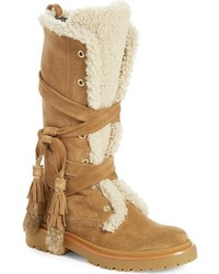 Moncler Janis Genuine Shearling Tall Boot With Genuine Rabbit Fur Trim