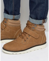 Brave Soul Lace Up Boots With Fleece Lining Tan