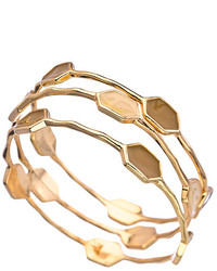 Blu Bijoux Set Of Three Gold And Tan Five Station Bangle Bracelets