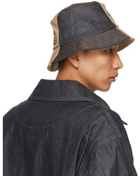Feng Chen Wang Beige Indigo Paneled Bucket Hat
