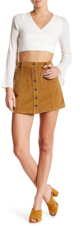Corduroy Button-Front Mini Skirt