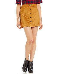 Alythea Button Front Faux Suede Skirt