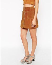 Asos Co Ord Suede A Line Skirt With Button Through And Pocket Detail