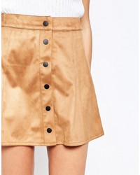 Glamorous A Line Button Front Faux Suede Mini Skirt