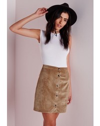 Missguided Cord Button Through A Line Skirt Tan