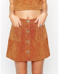 Asos Petite Petite Button Through A Line Suede Skirt
