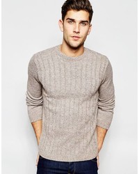 Asos Brand Cable Knit Sweater In Brown
