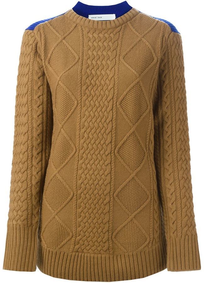 Sacai Luck Two Tone Cable Knit Sweater, $718 | farfetch.com