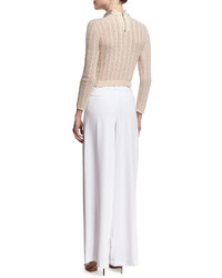 Alice + Olivia Tamsin Cropped Cable Knit Sweater Tan