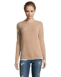 Hayden Winter White Rib Knit Cashmere Cable Knit Yoke Sweater