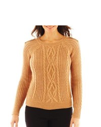 Worthington Tab Shoulder Cable Knit Sweater Talls Camel Heather