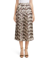 Tan Camouflage Silk Midi Skirt