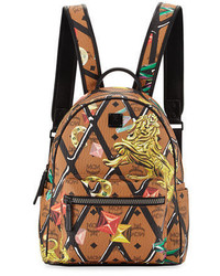 MCM Small Logo Embossed Canvas Backpack