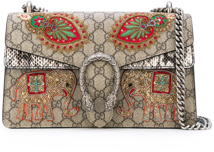 Gucci GG Supreme Monogram Elaphe Elephant Embroidered Small Dionysus Shoulder Bag