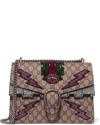 Gucci Dionysus Medium Appliqud Coated Canvas Shoulder Bag Beige
