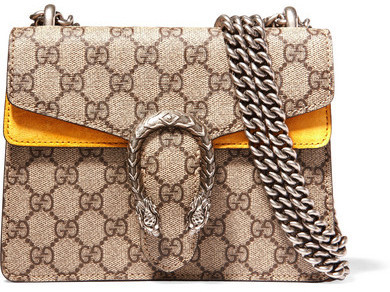 GUCCI Dionysus small embellished printed coated-canvas and suede shoulder  bag